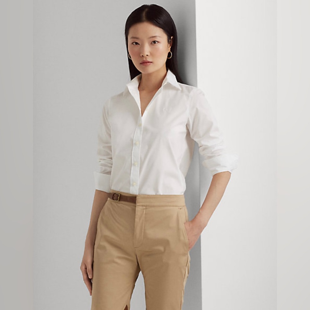NWT! Ralph Lauren White Vintage Easy Care Stretch Cotton Shirt - Size XS